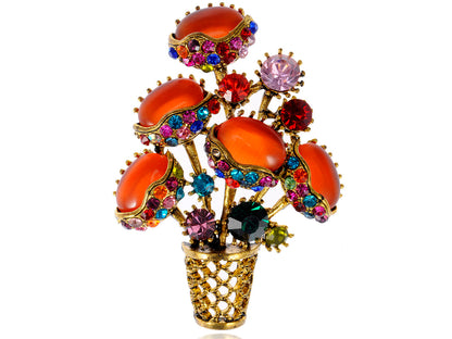 Gun Pink Topaz Green Spring Floral Square Basket Brooch Pin - ALILANG.COM