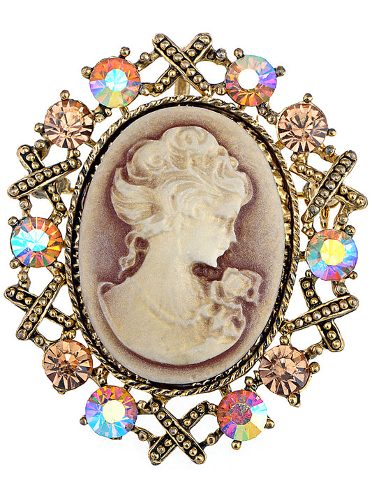 Antique Topaz Colored Vintage Victorian Cameo Brooch Pin