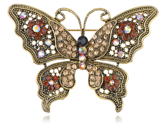 Magnificent Detailed Smoked Topaz Empress Butterfly Pin Brooch