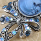 Beautiful Blue Sapphire Ab Cameo Maiden Ribbon Bow Pin Brooch