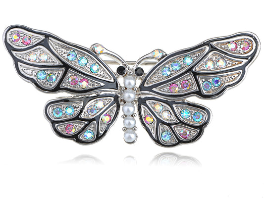 Mosaic Multicolor Pearl Body Butterfly Moth Pin Brooch