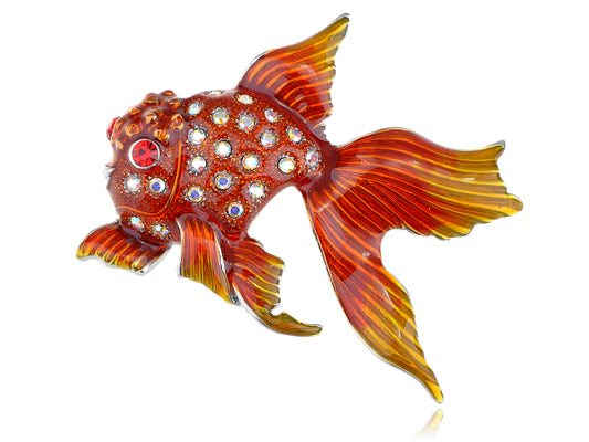 Fire Red Orange Gloss Paint Goldfish Pin Brooch