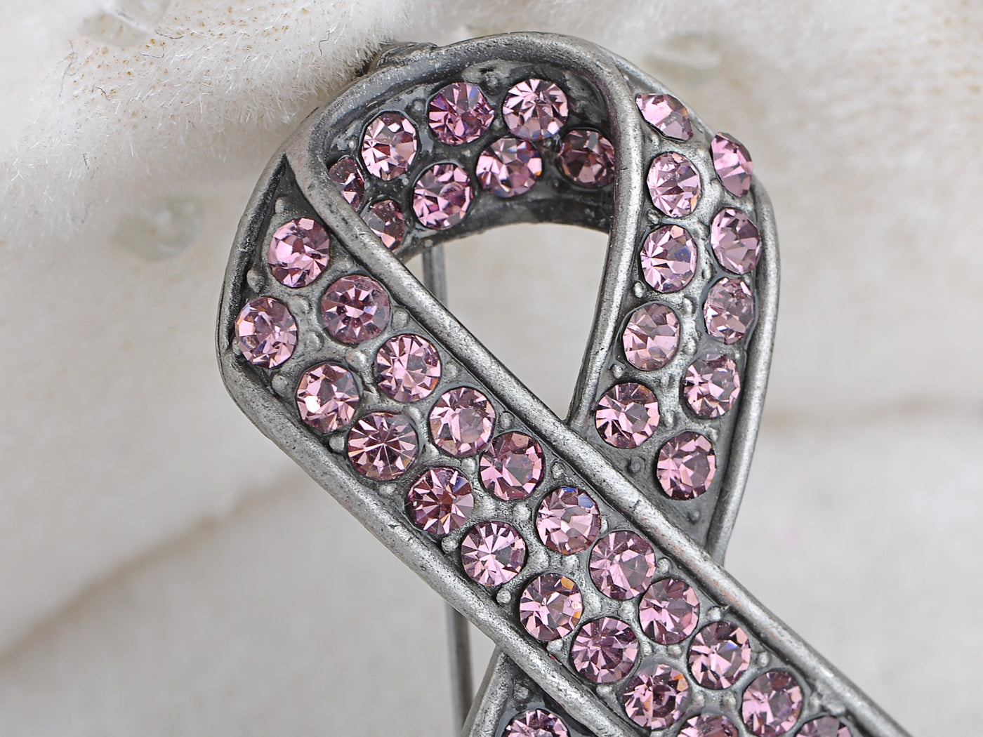 Silver Pink Breast Cancer Awareness Ribbon Brooch Pin