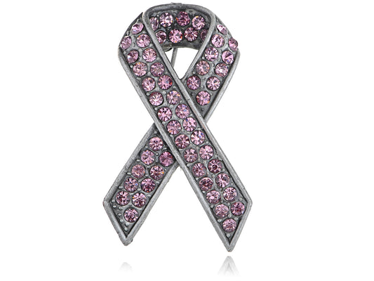 Silver Pink Breast Cancer Awareness Ribbon Brooch Pin