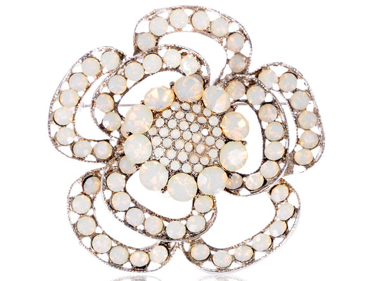 White Opal Rose Bloom Flower Pin Brooch