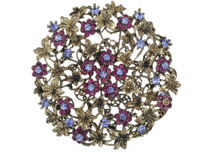 Antique Purple Vintage Floral Flower Wheel Brooch Pin