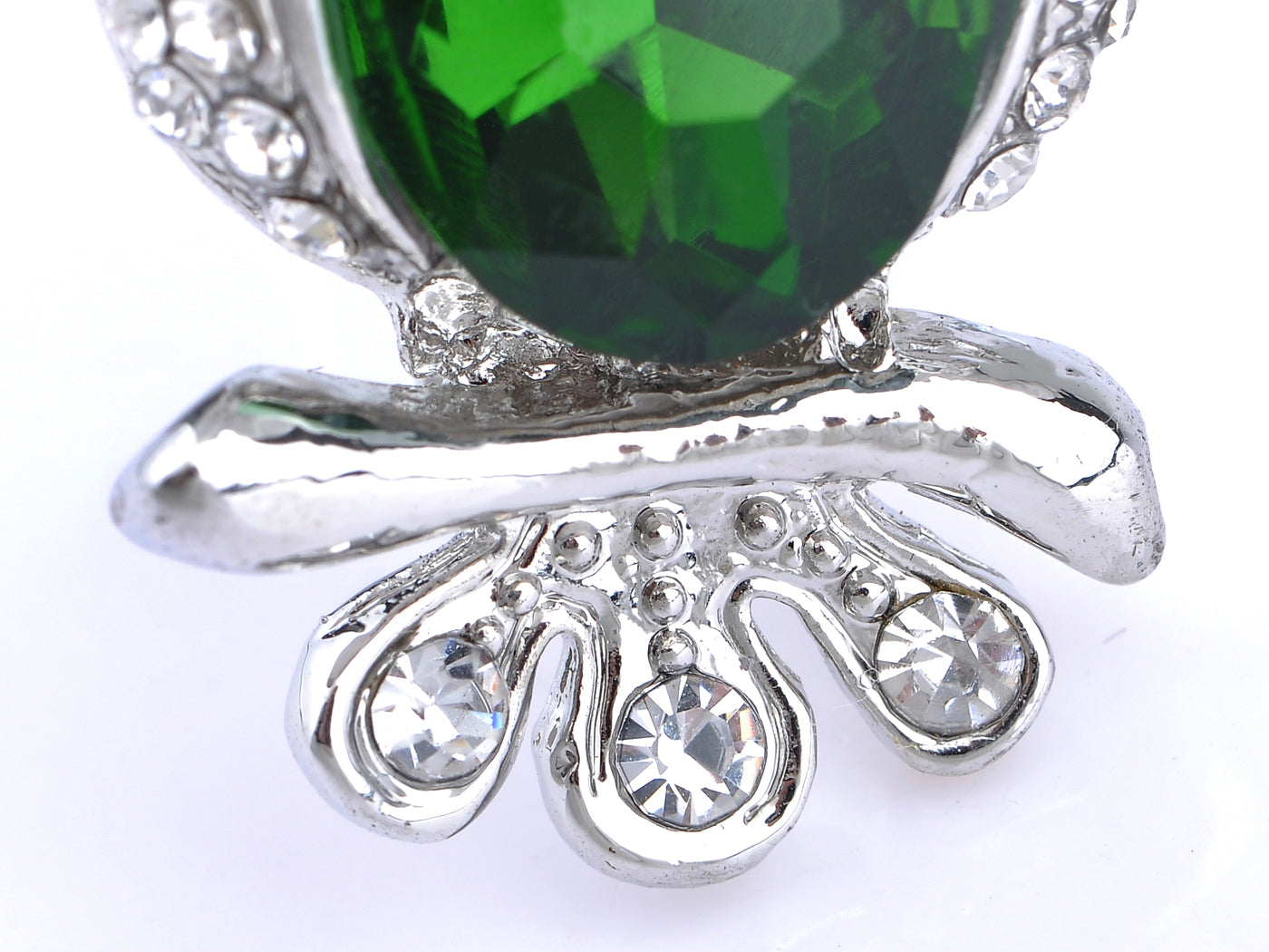 Emerald Green Colored Gems Cat Eyed Owl Bird Brooch Pin