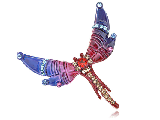 Royal Purple Pink Blue Ruby Enamel Painted Dragonfly Brooch