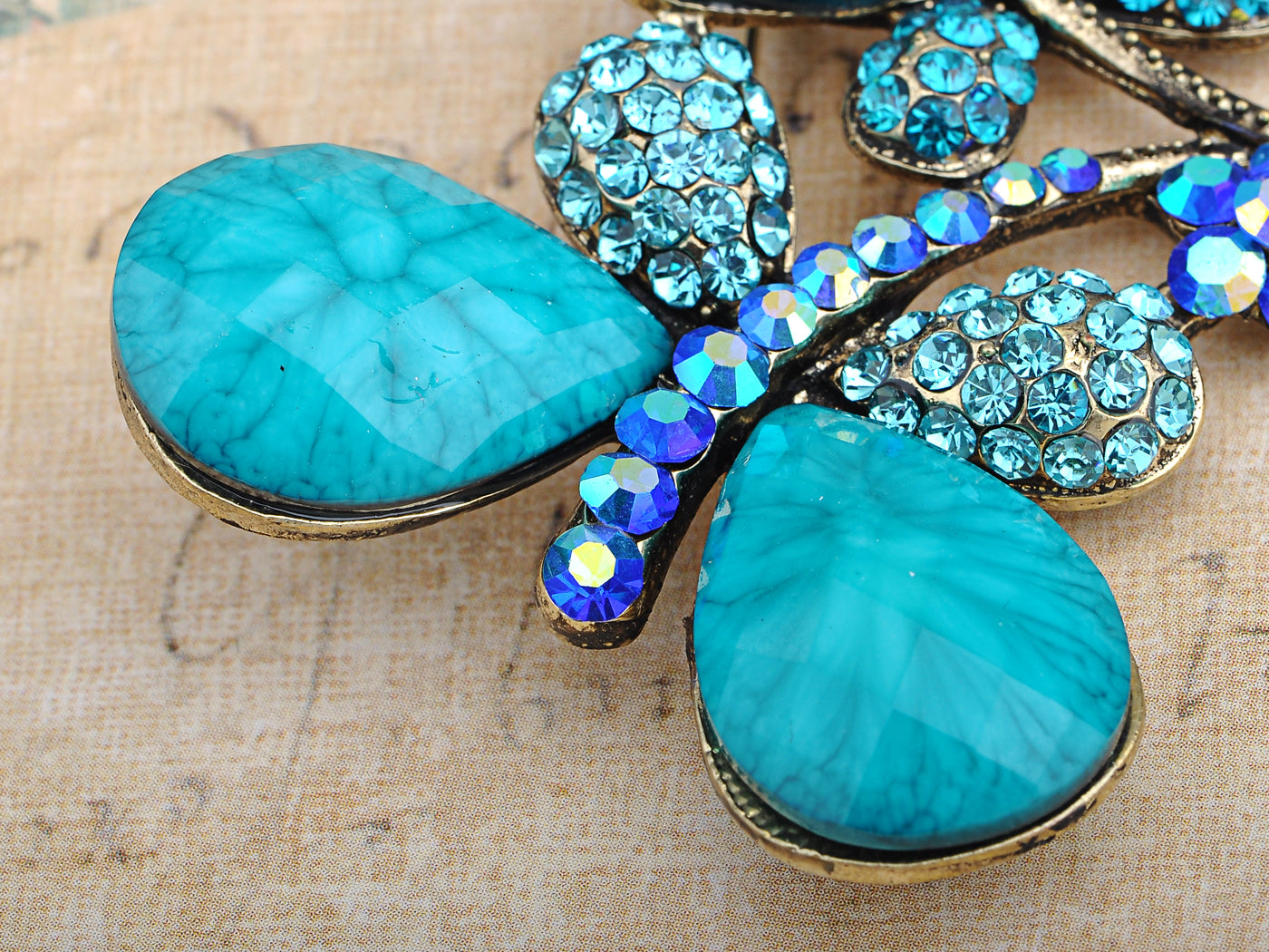 Turquoise Beaded Blue Double Couple Dragonfly Twins Brooch