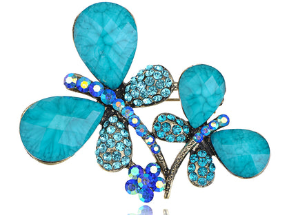 Turquoise Beaded Blue Double Couple Dragonfly Twins Brooch