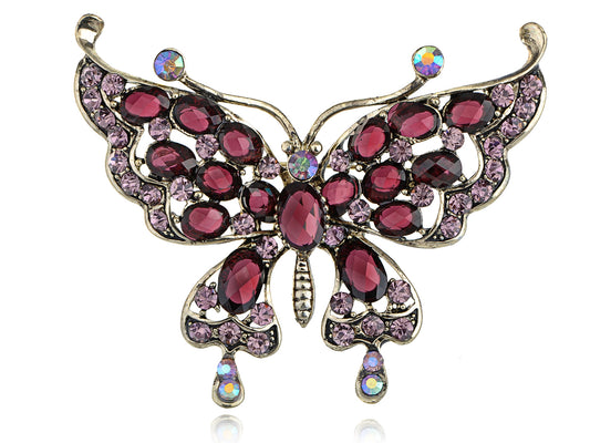 Rose Pink Amethyst Flutter Butterfly Bug Purple Violet Brooch