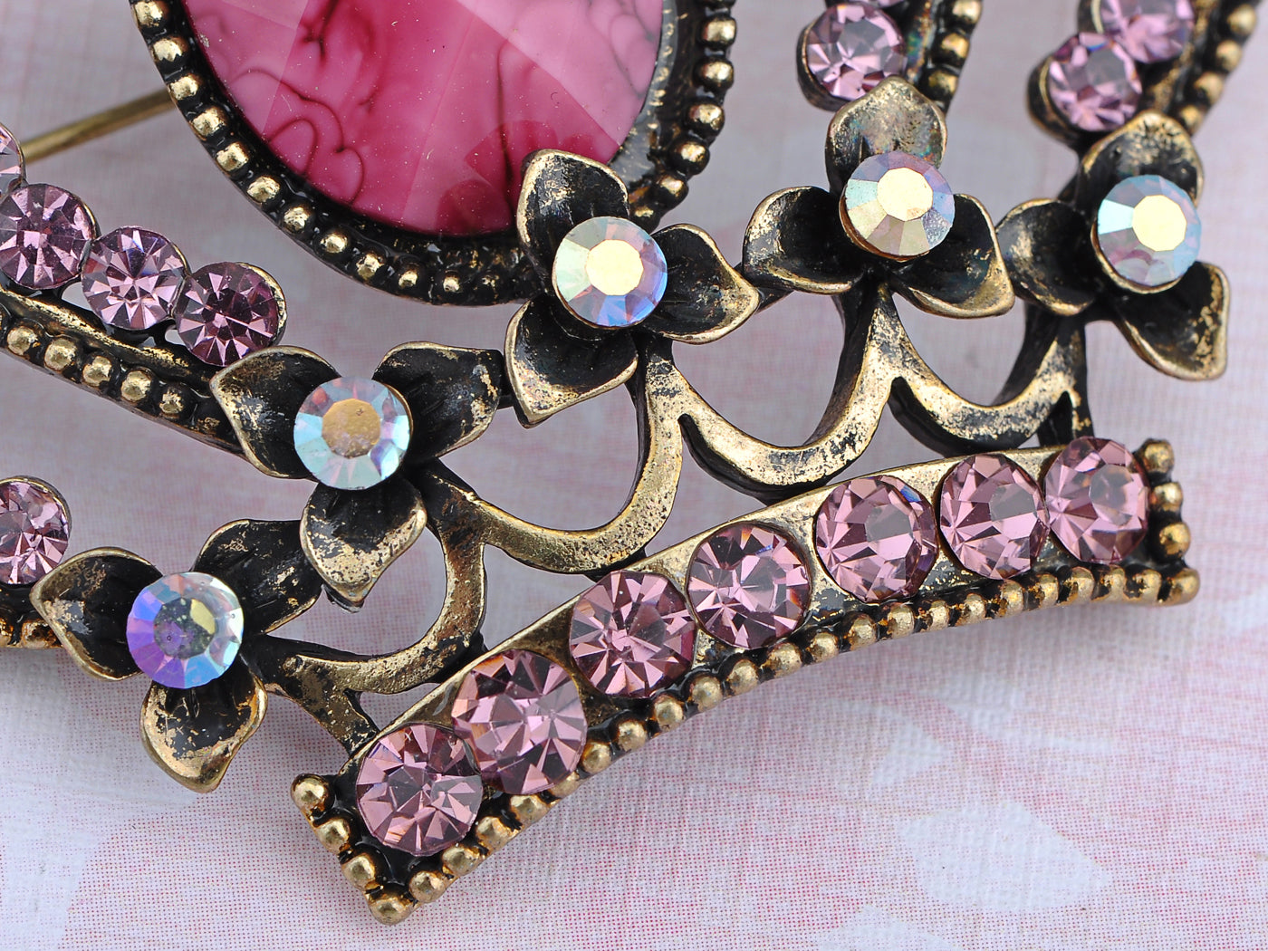Antique Pink Vintage Princess Queen Crown Brooch Pin