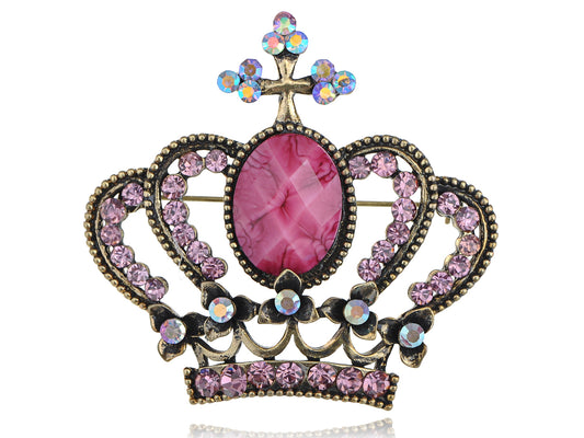 Antique Pink Vintage Princess Queen Crown Brooch Pin