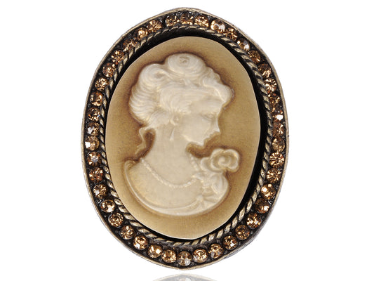 Gorgeous Orange Brass Topaz Maiden Cameo Brooch