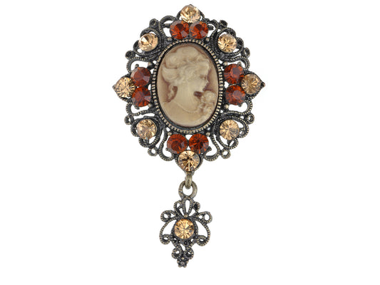 Smoke Light Dark Topaz Cameo Maiden Pin Brooch