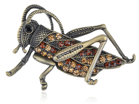 Antique Topaz Colored Grasshopper Cricket Brooch Pin