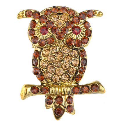 Smoked Topaz Perched Branch Standing Hoot Owl Pin Brooch