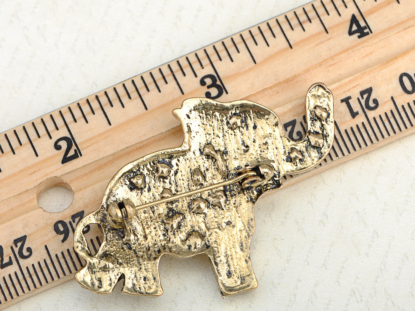 Antique Bronze Brass Topaz Elephant Pin Brooch