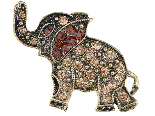 Antique Bronze Brass Topaz Elephant Pin Brooch