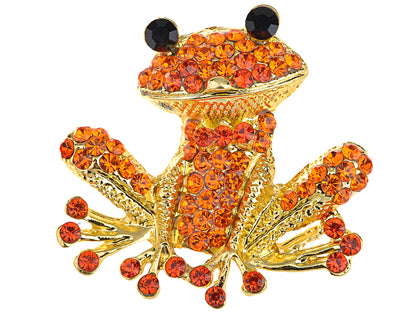Fiery Orange Red Happy Smiling Frog Pin Brooch