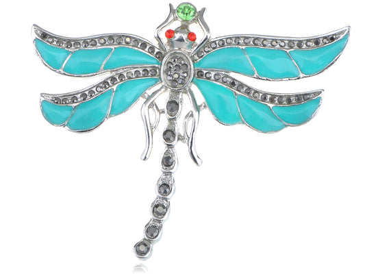 Aqua Enamel Paint Blue Egyptian Dragonfly Pin Brooch