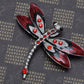 Ruby Red Enamel Gothic Dragonfly Bug Brooch Pin