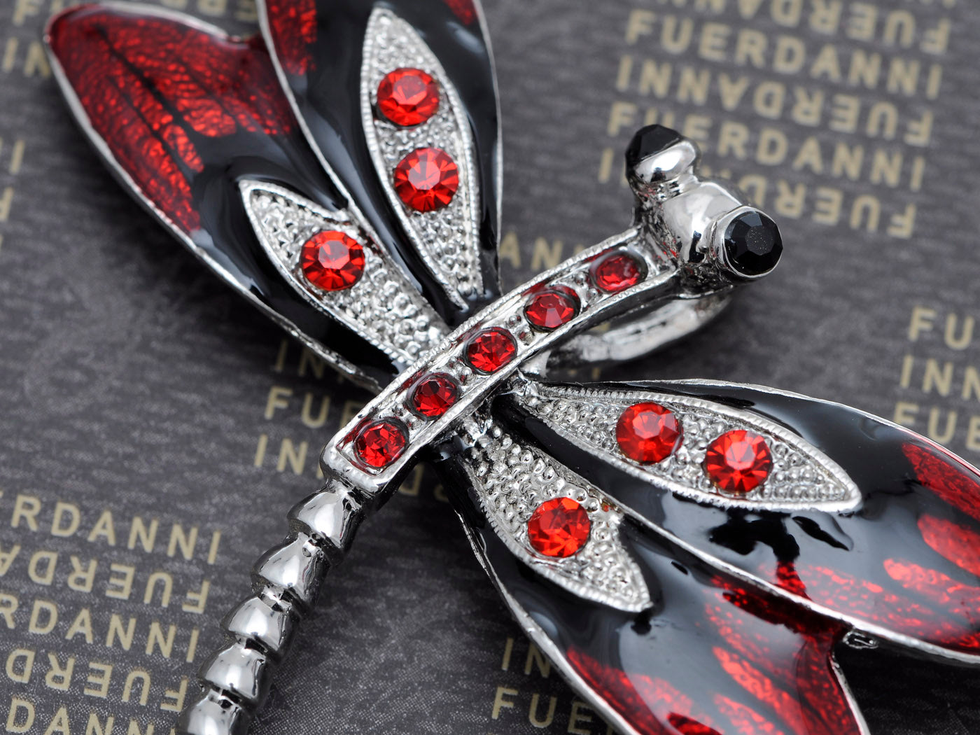 Ruby Red Enamel Gothic Dragonfly Bug Brooch Pin