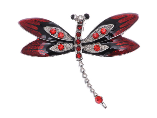 Ruby Red Enamel Gothic Dragonfly Bug Brooch Pin