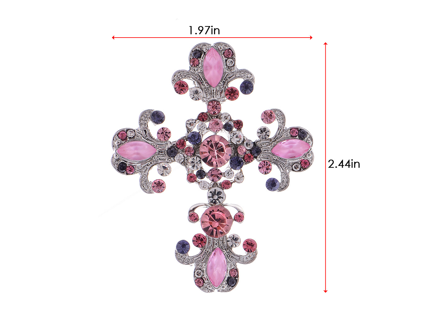Antique Shine Pink Purple Pastel Holy Cross Brooch Pin