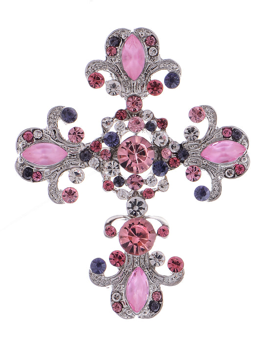 Antique Shine Pink Purple Pastel Holy Cross Brooch Pin