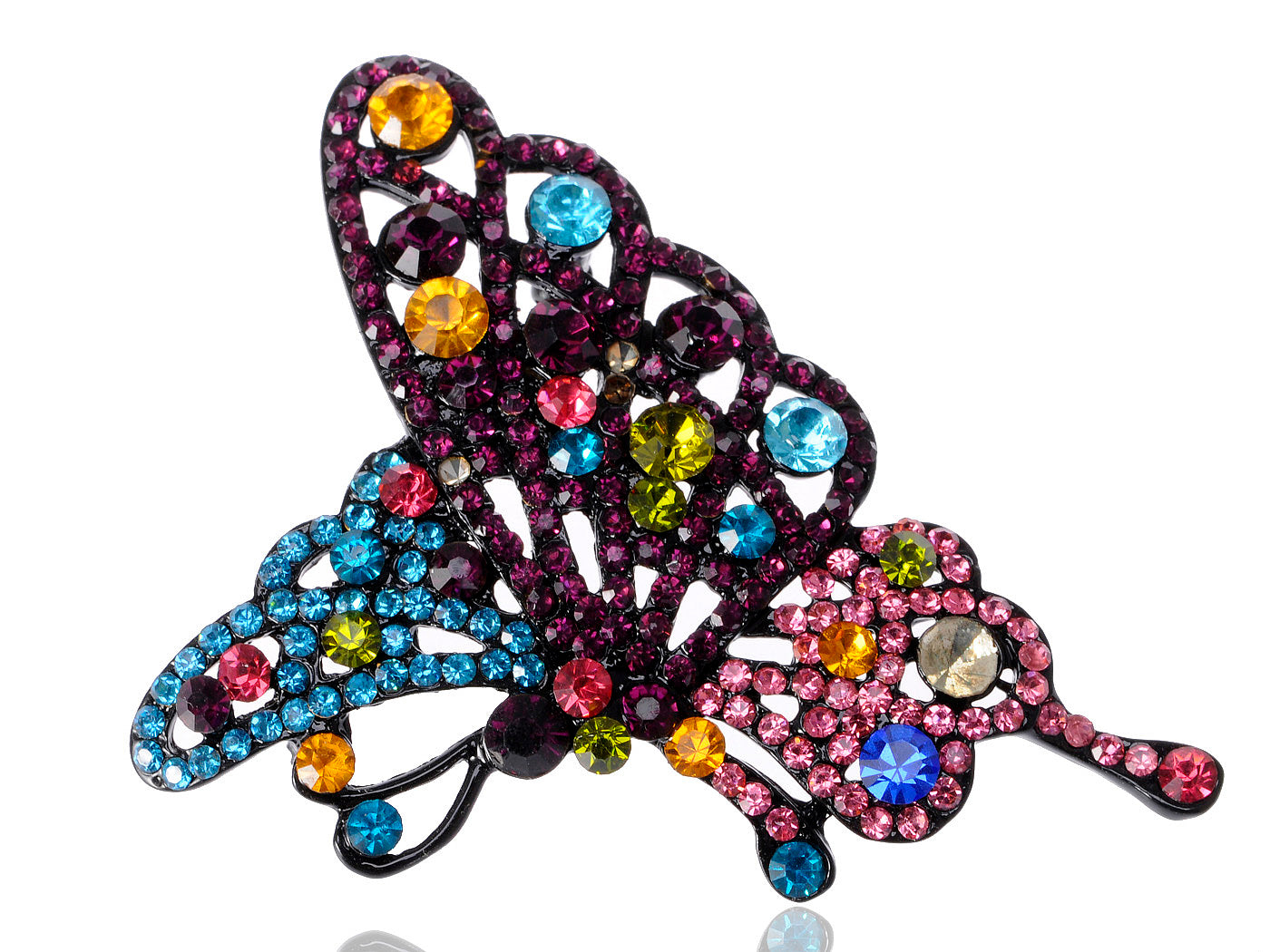 Vibrant Multi Colors Dark Flying Butterfly Pin Brooch