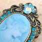 Antique Light Blue Cameo Woman Brooch Pin