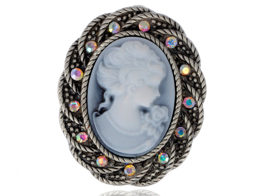 Antique Silver Vintage Braided Rope Cameo Frame Brooch Pin