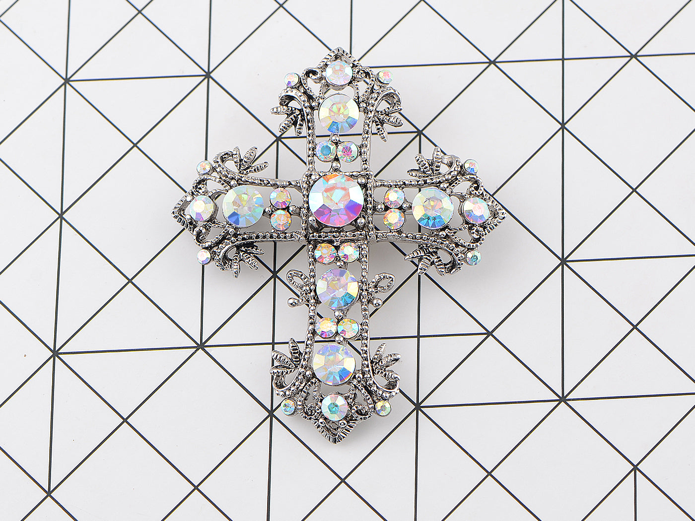 Antique Multi Colorful Holy Cross Brooch Pin