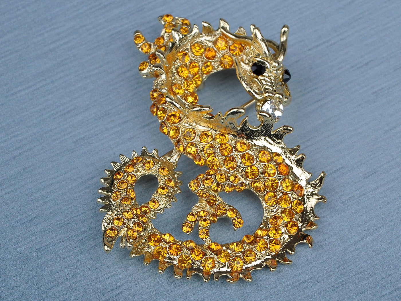Antique Topaz Chinese Dragon Brooch Pin