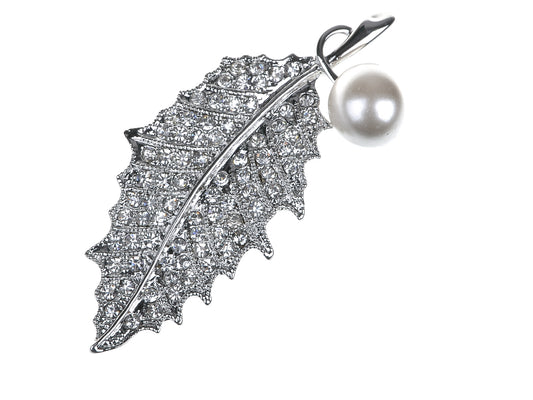 Studded Pearl Leaflet Petal Pin Brooch