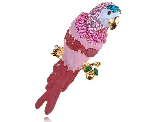 Pink Colorful Painted Tropical Parrot Bird Design Pin Brooch