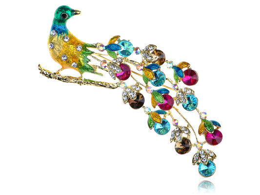 Soft Multicolored Colorful Peacock Bird Feather Brooch Pin