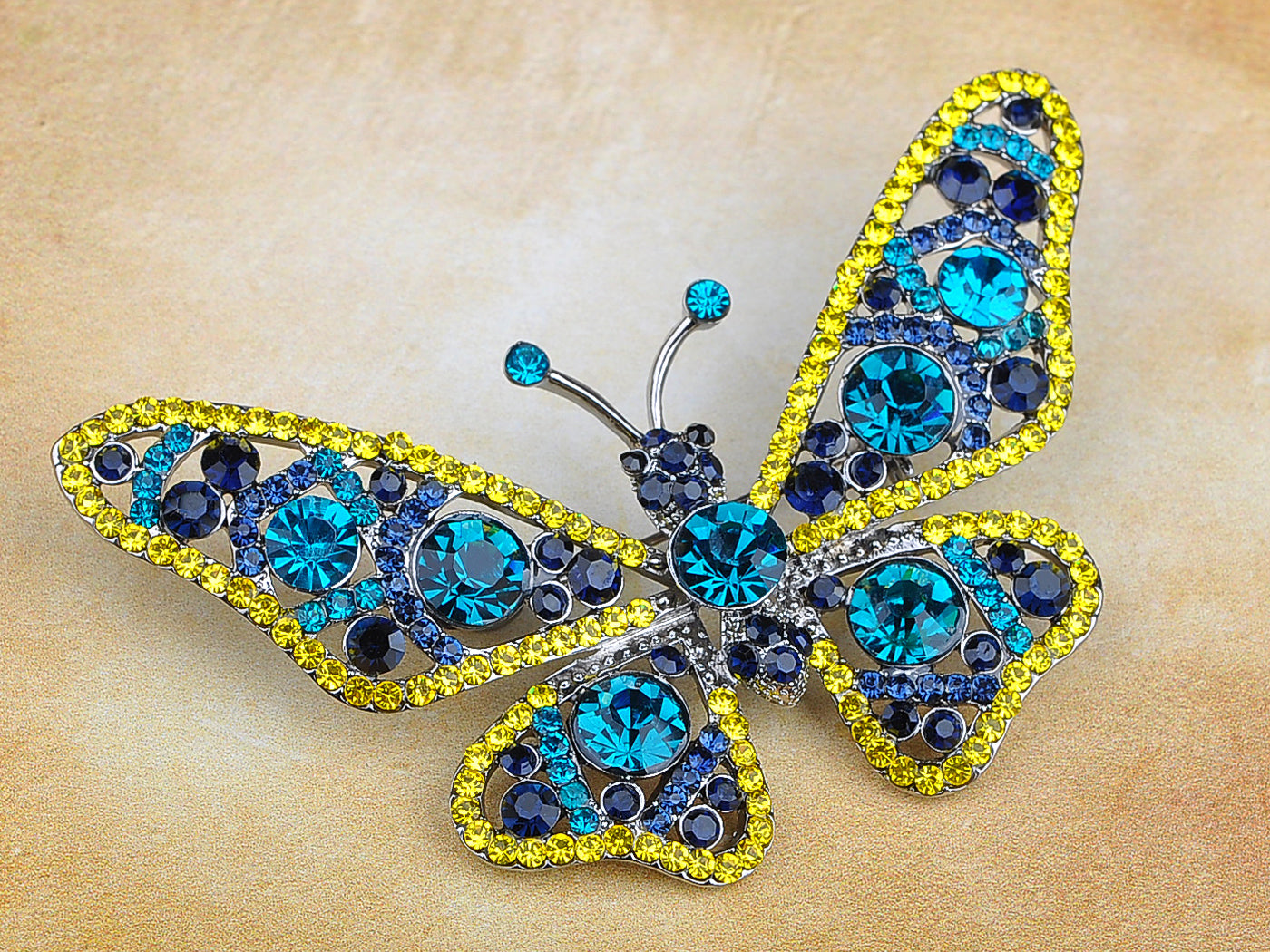 Blue Topaz Butterfly Insect Brooch Pin