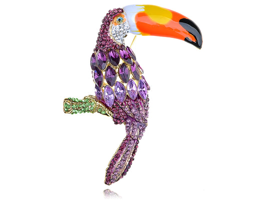 Retro Gold Purple Tropical Rainforest Toucan Parrot Bird Brooch Pin