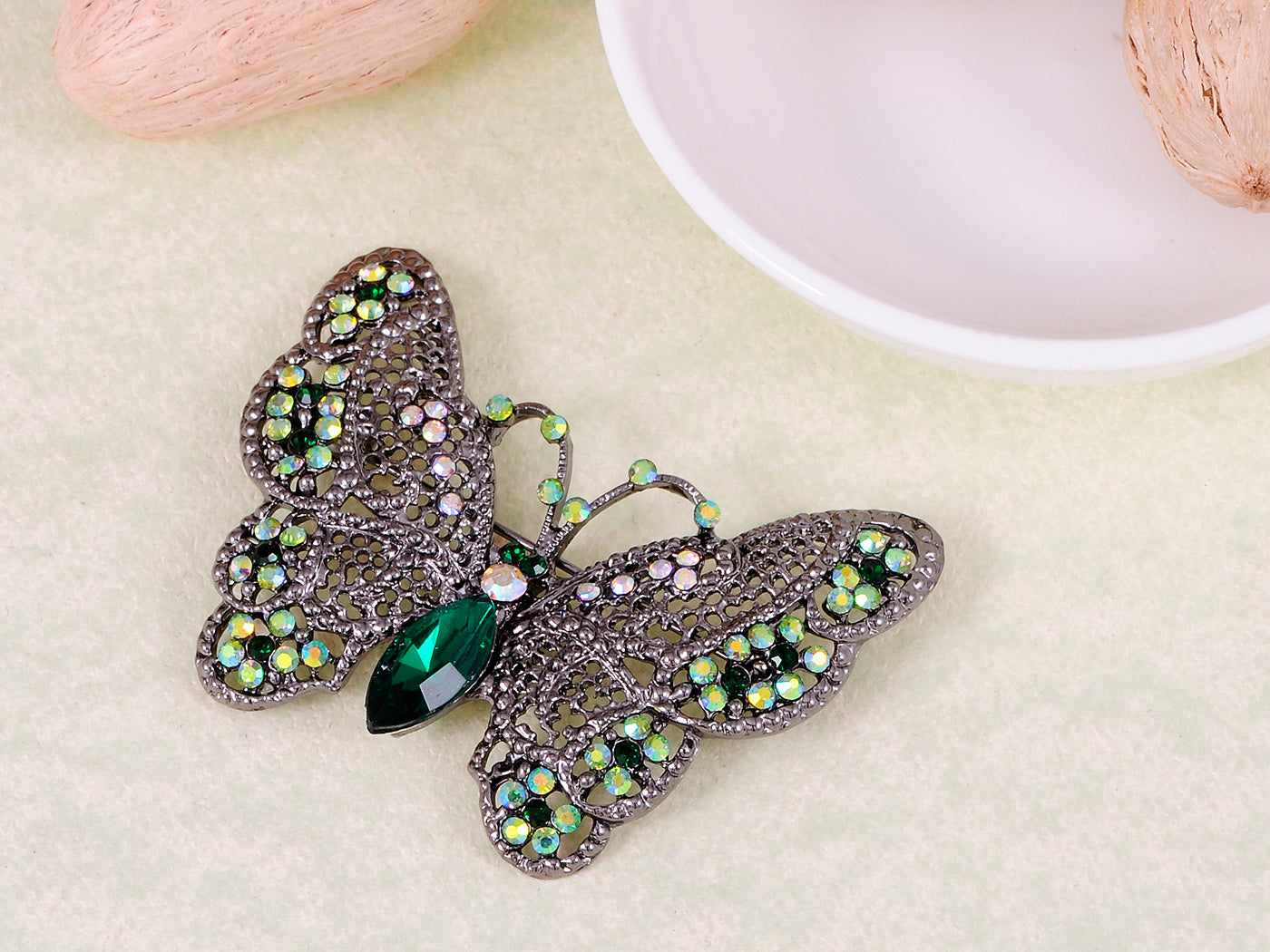 Antique Green Butterfly Insect Brooch Pin