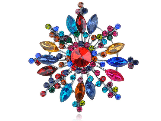 Colorful Sunburst Snowflake Shaped Pin Brooch