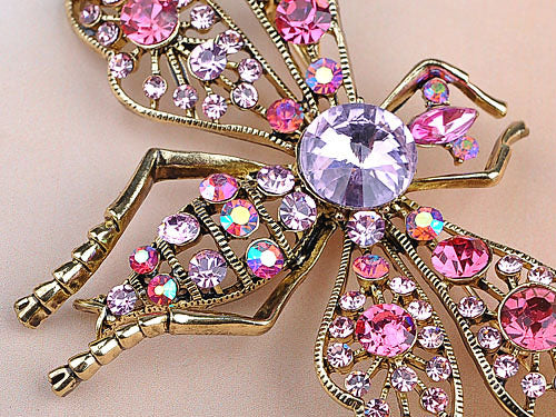 Gilded Filigree Light Pink Purple Dragonfly Insect Brooch Pin