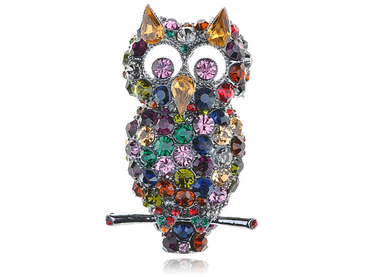 Dark Multicolored Colorful Cat Ears Owl Bird Brooch Pin