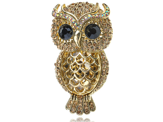 Stunning Captivating Topaz Big Eyed Owl Bird Pin Brooch