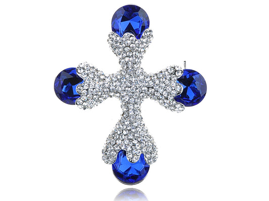 Beautiful Capri Blue Cross Shape Pin Brooch