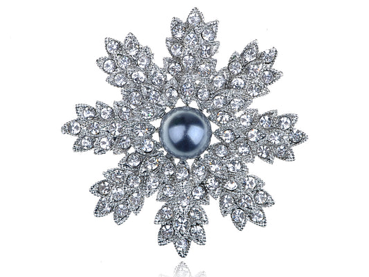 Stunning Pearl Christmas Snowflake Pin Brooch