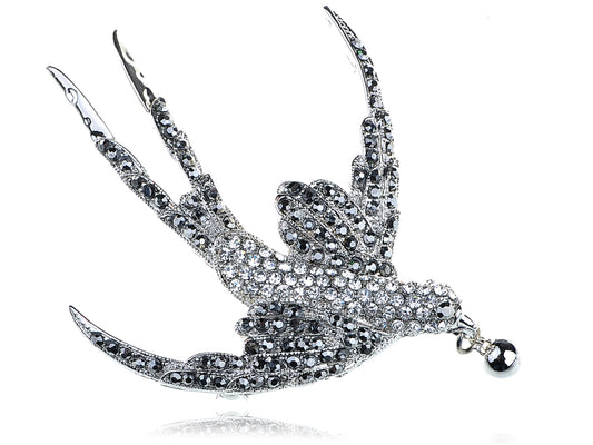 Jet Hematite Flying Dove Bird Pin Brooch