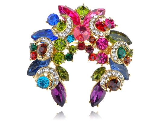 Beautiful Colorful Festive Wreath Design Pin Brooch