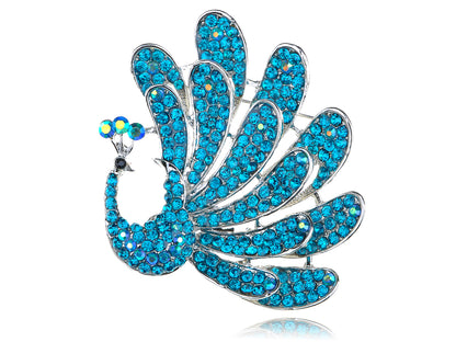 Beautiful Stunning Blue Feathered Peacock Bird Pin Brooch